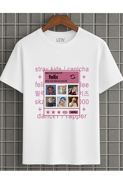 lovver Tricou din bumbac 100% respirabil, cu imprimeu Felix, design Stray Kid...