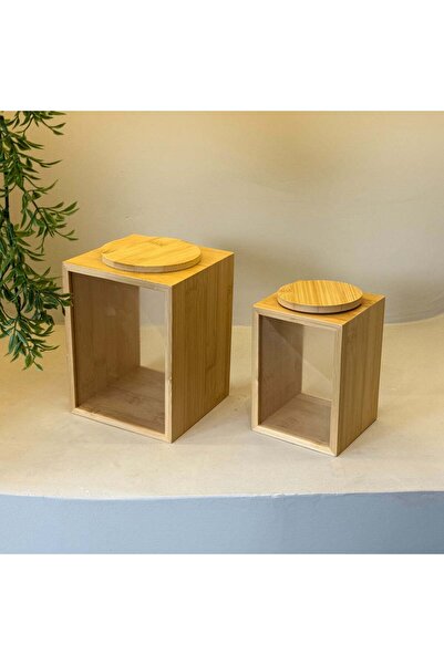 Evanev Rita İki Boy Bambu Vakumlu Kavanoz Seti