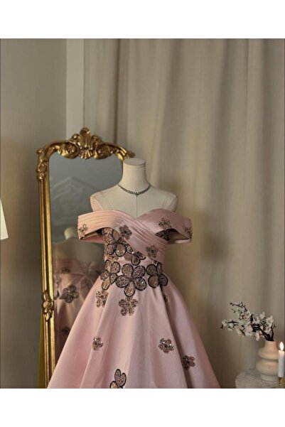 vanus fashion 6172- فستان أنيق بنقوش وردية ساحرة – متوفر بلونين