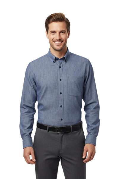 KAMER Men's Classic Honeycomb Textured Long Sleeve Shirt 3814 Bgl-St04817