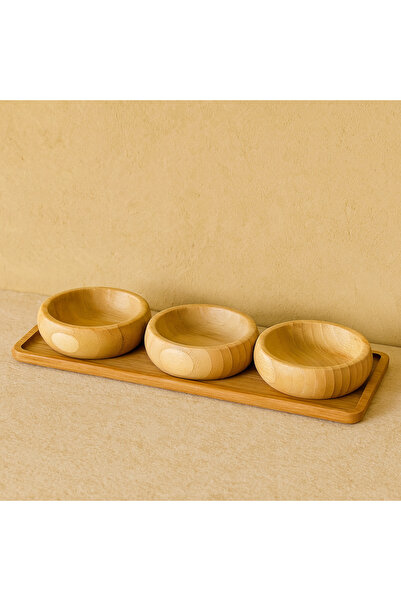 Evanev Miev Bambu Standlı 3Lü Yuvarlak Çerezlik Sosluk Seti KOD:399