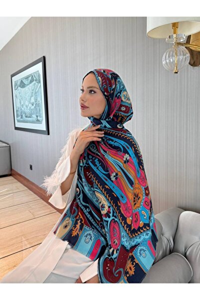 Dolce Ethnic Paisley Patterned Silk-Look Shawl – Multi-Colored Satin Scarf, Stylish Design