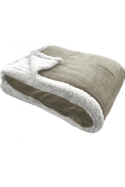 JEMIDI Reversible Sherpa Blanket, 180 x 220 cm, Beige/White, Polyester