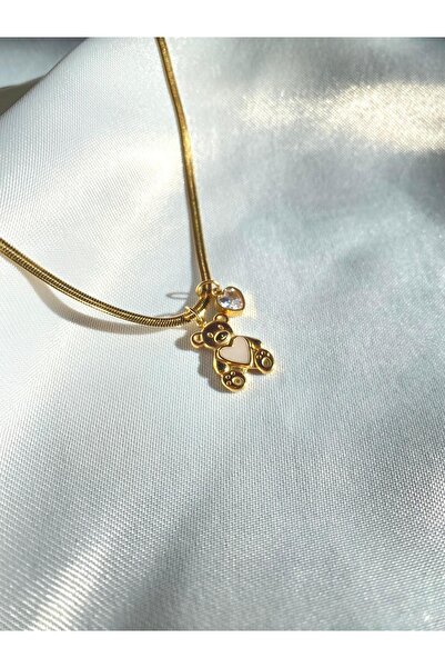 Tasarım EmKo LİFE Ayıcıklı Taşlı İtalyan Zinciri Çelik Kolye