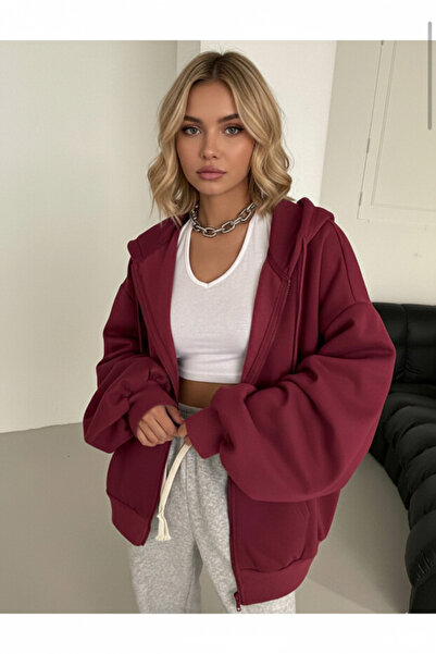 Modaikon سترة نسائية بغطاء للرأس وأكمام بالونية بسحاب