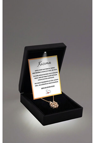 ganispe "Kızıma" Yonca Çelik Kolye | Işıklı Kutuda | Sevgi Dolu Mesaj Kartı