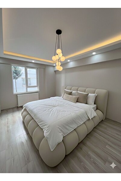 Mobilya Stant Most Piatto Premium Bazalı Karyola Ekru Bukle Kumaş 180x200 cm. Yatak İçindir (Evinize Teslim)