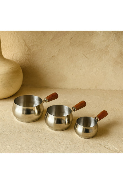 Evanev Como Çelik 3 Boy Mini Sosluk Ahşap Tutmalı 180 ml, 120 ml, 60 ml Gümüş...