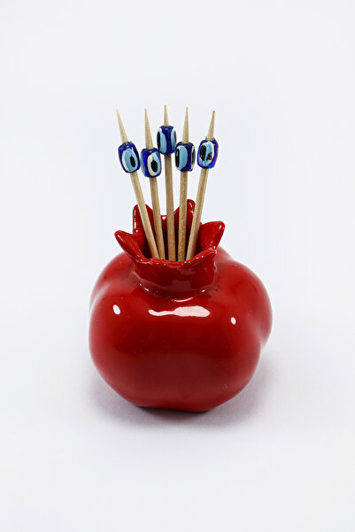 biuti Kırmızı Nar Nazar Boncuklu Kürdanlık, Hediyelik Kürdanlık, Dekoratif Nar