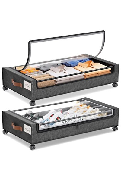 NEXTWAVE Set 2 organizatoare sub pat NextWave®, cu roti, capacitate mare, depozitare haine si pantofi, gri