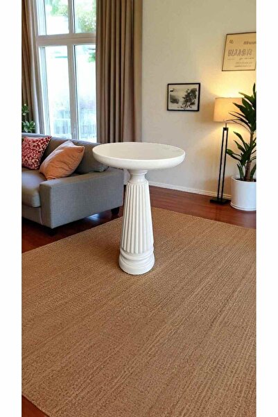 Simillo Home&Living Doğal Masif Ahşap Tekli Yan Sehpa Beyaz Renk Modern Manta...