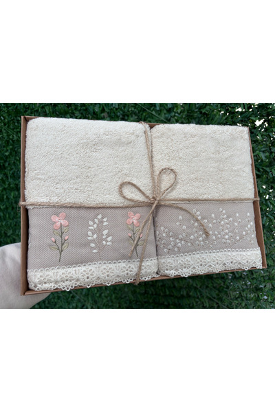 fafa home طقم مناشف مكون من قطعتين مطرز بالدانتيل