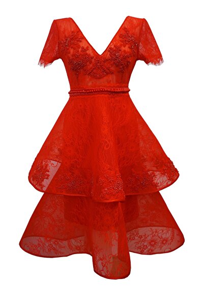 ambar studio Rochie midi Marlene roșie din dantelă