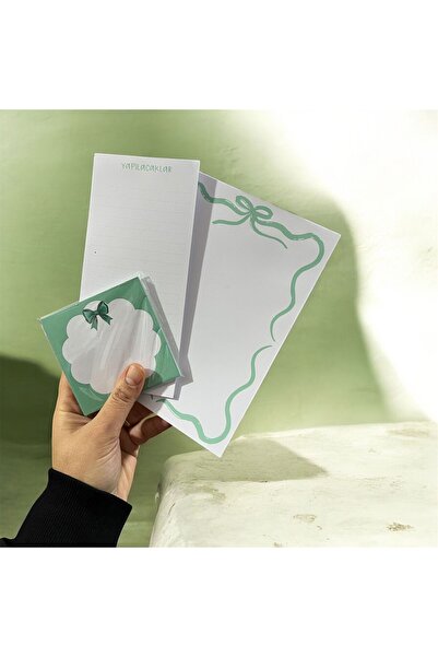 EyER Shoping Ribbon Notebook Set 3 Sizes Glue-On Tear-Off Green