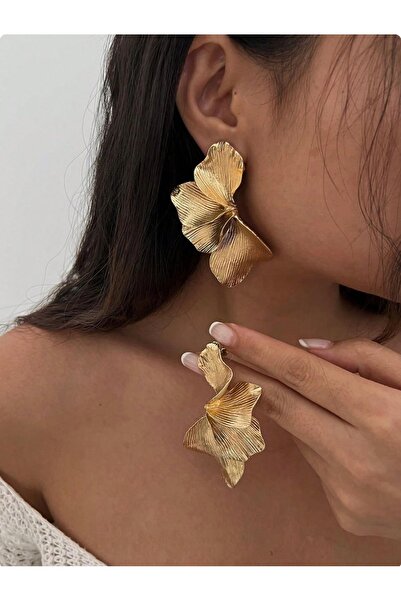 Be Best Kadın Gold Renk Büyük Yaprak Küpe BE242