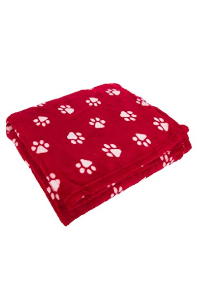 OEM Dog blanket, red with white paw prints, 100x70cm