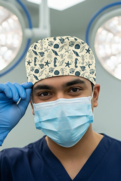 Lion Üniforma Deniz Atı 1 Desenli Cerrahi Bone Unisex – Likralı Doktor Hemşir...