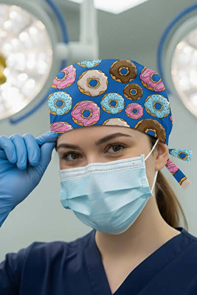 Lion Üniforma Donut Desenli Cerrahi Bone Unisex – Likralı Doktor Hemşire Bonesi