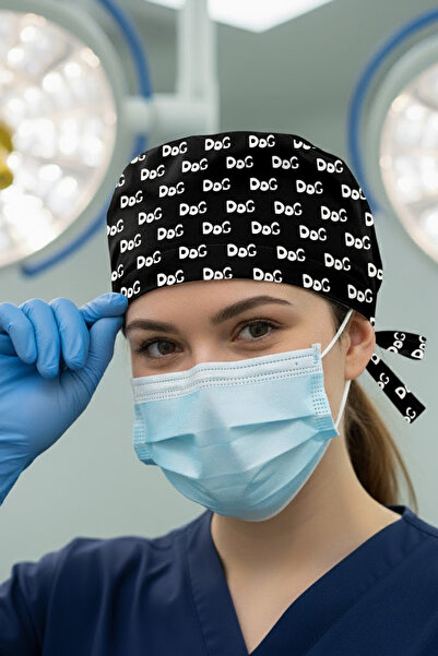 Lion Üniforma DOG Desenli Cerrahi Bone Unisex – Likralı Doktor Hemşire Bonesi