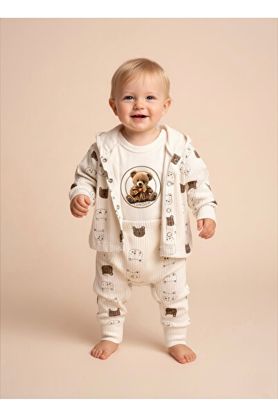 eradkids طقم أطفال عضوي مكون من مطبوع قطع من ريبانا تيدي بير مطبوع (كارديجان ...