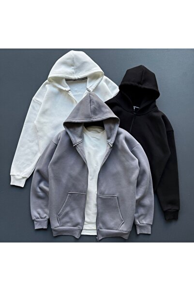 Beylerce Unisex Zippered Three Thread Cardigan