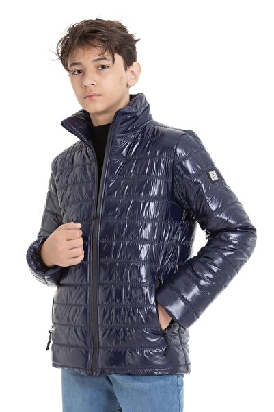 ASYAKİDS CLUB Palton puf lucios cu guler ridicat buzunare pentru băiat