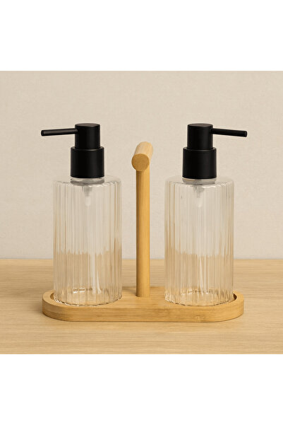 Evanev Coco Bambu Standlı Cam İkili Sıvı Sabunluk Seti Kod:10990