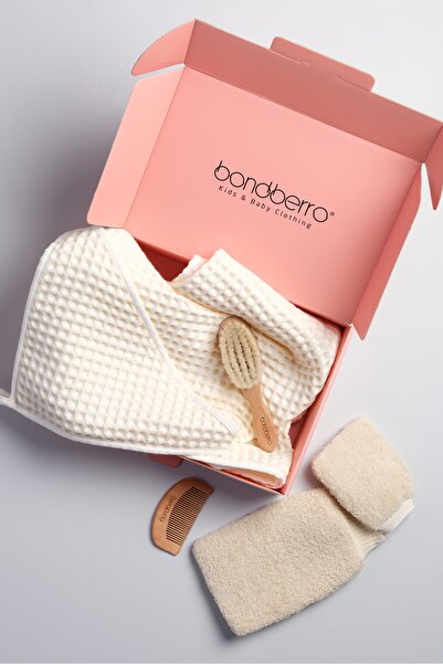 Bondberro 100% Cotton Baby and Child Bathrobe Towel and Brush Comb Pouch Set