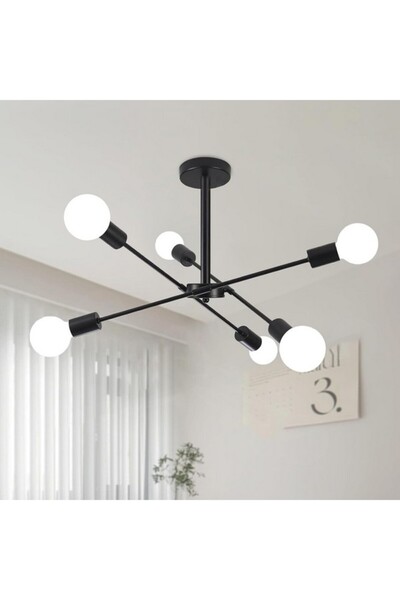 niuniaj Lustra vintage, metal, 6x E27, stil industrial, Negru