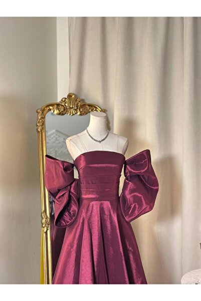 vanus fashion 6145-فستان عودي أنيق بأكمام درامية