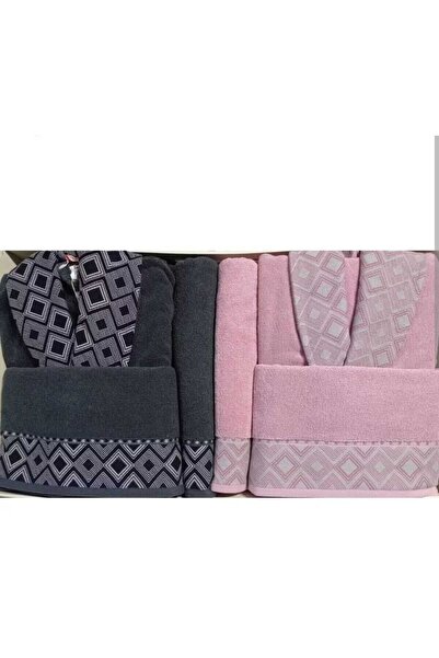 Özdilek 6 Piece (100% Cotton) Family Bathrobe Set Snazzy Anthracite-Pink