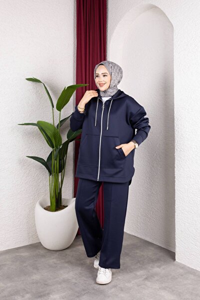 Weak Blue Oversize Kapüşonlu Eşofman Takımı Tesettür Spor Takım - Bordo Renk