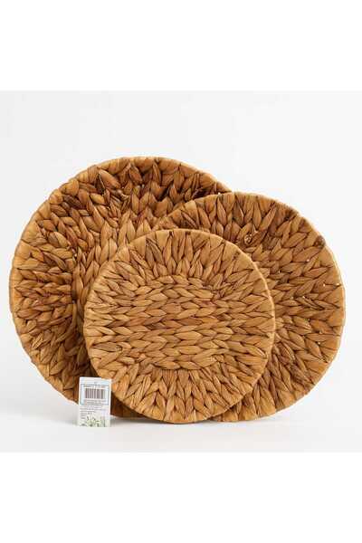 Dekorasyaa Set of 3 Wicker Round Presentation Trays - Wicker Basket - Home and Kitchen Decoration Organizer