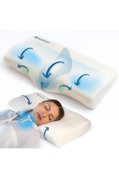 NEXTWAVE Perna ortopedica NextWave®, memory foam ergonomica, suport cervical, husa lavabila