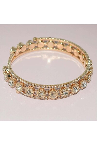 Pelin Aksesuar Gold-tone crystal-studded bangle bracelet