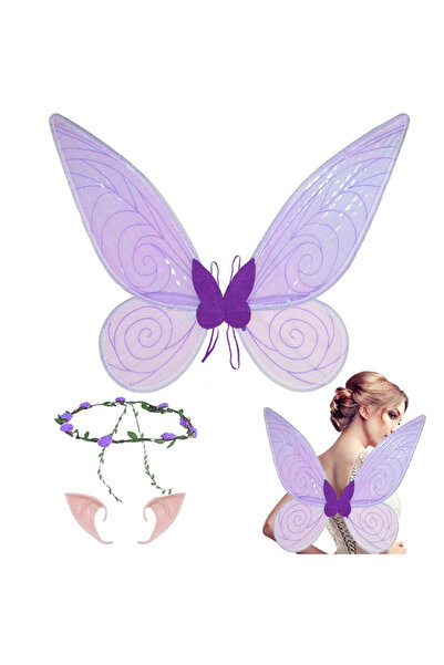 OEM Aripi de zână mov pentru petrecere, cu baghetă și urechi de elf