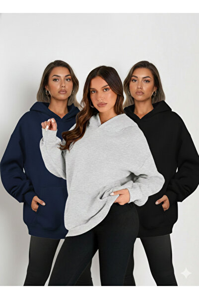 LUMİZA سويت شيرت نسائي رجالي سادة أساسي قصة فضفاضة بغطاء رأس (يتم إرسال بغطاء...