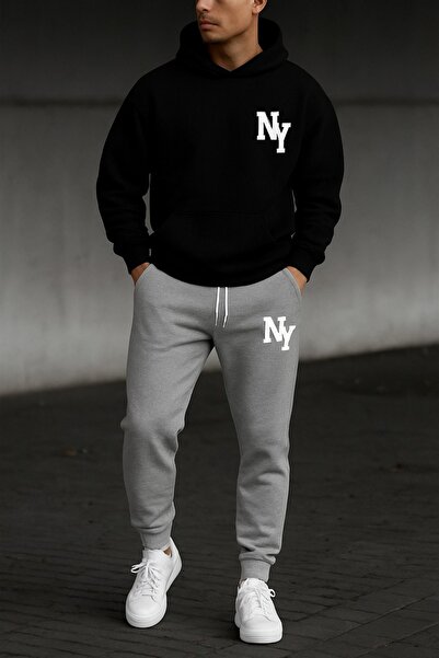 PAVRO Tracksuit Set Sweatshirt Jogger - Oversized Fleece-Lined Mixed Printed ...