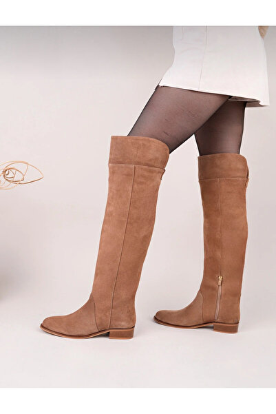 Yılmaz Exclusive KADIN HAKİKİ DERİ SÜET UZUN DİZÜSTÜ KIVIRMALI YANDAN FERMUAR...