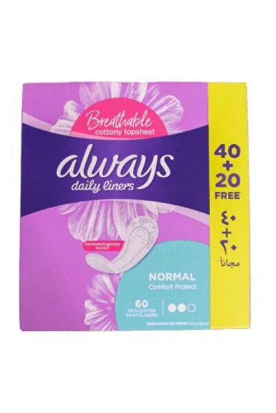 Always فوط صحية يومية عادية مريحة للحماية معطرة من أولويز - 60 قطعه