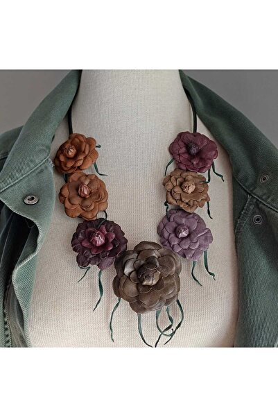 DENİZA BİJUTERİ Natürel Deriden Koyu Tonlu Kolye