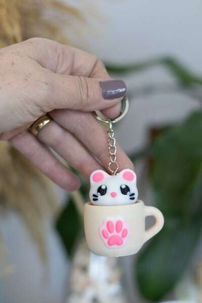 Modello Craft Cute Kitty Cup Clicker Keychain – Adorable Cat Keychain with Pi...