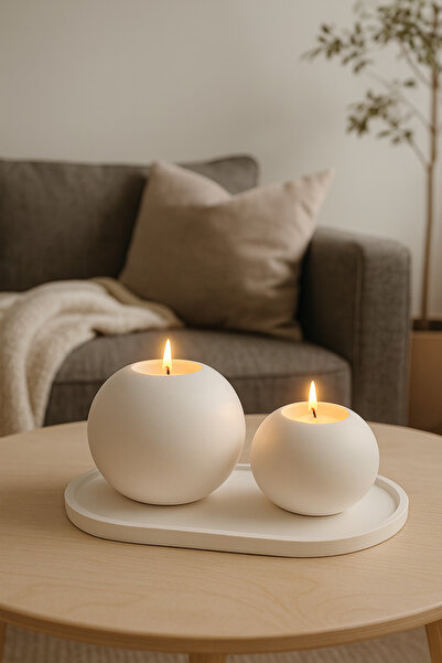 Sisay Home Oval Tepsi Üzeri 2’li Küre Mumluk Seti – Tealight Uyumlu