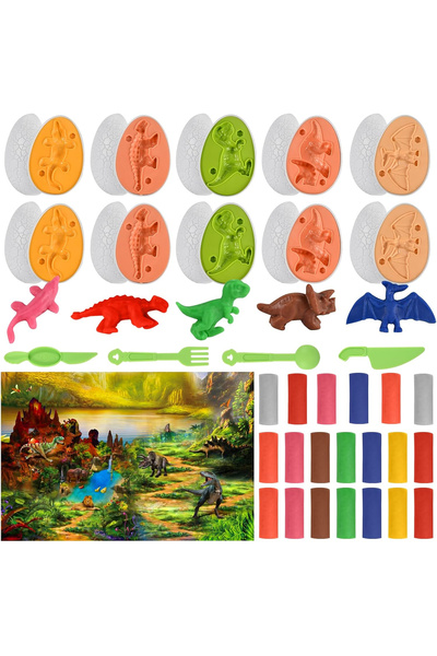 OEM Set de plastilină colorată cu 10 matrițe de dinozauri în formă de ouă, se...