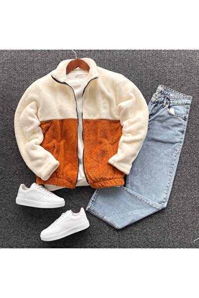 THANBUTİK Erkek Parçalı Peluş Polar Ceket ve Baggy Pantolon Takım