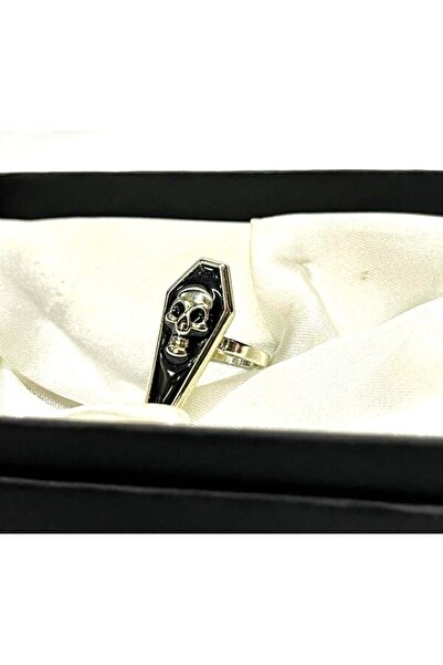 DÜKKAN DESİGN Black Skull Coffin Gothic Ring