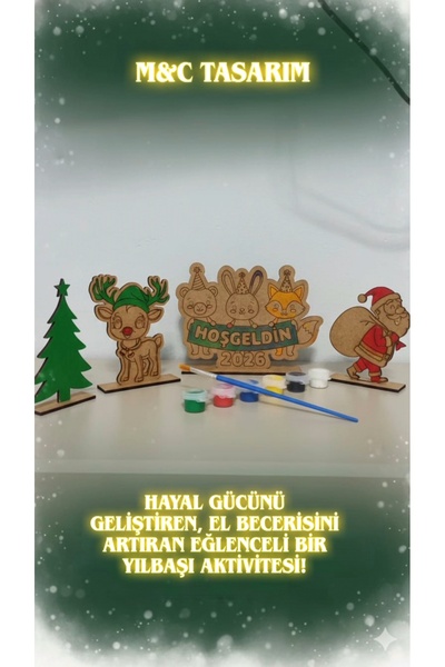 M&C tasarım Çocuk Ahşap Boyama Seti - Ayaklı - Yılbaşı Konseptli Eğitici Hobi...