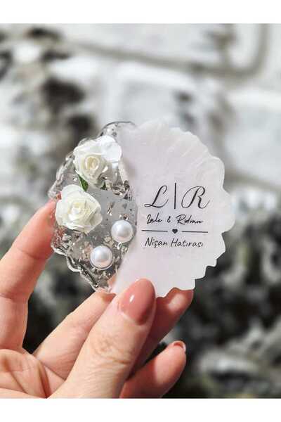 ASPİRİZM Gül Ve İnci Süslemeli Gümüş Epoksi Magnet (20 ADET ) DÜĞÜN-NİKAH-NİŞ...
