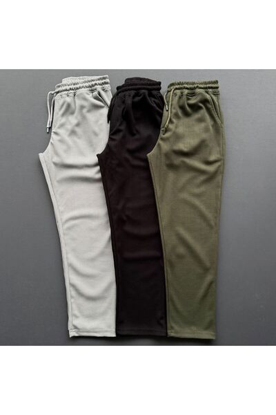 Beylerce بنطلون فضفاض من قماش قرص العسل 3 قطع