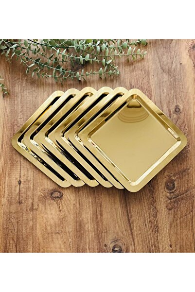 Maglor Luxury 6-Piece Square Gold 22X22 cm Stainless Steel Coffee Presentation Decorative Presentation Tray